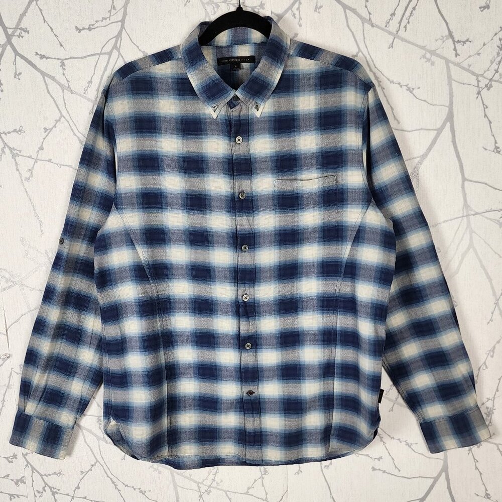 John Varvatos Blue Plaid 100% Cotton Flannel Shirt